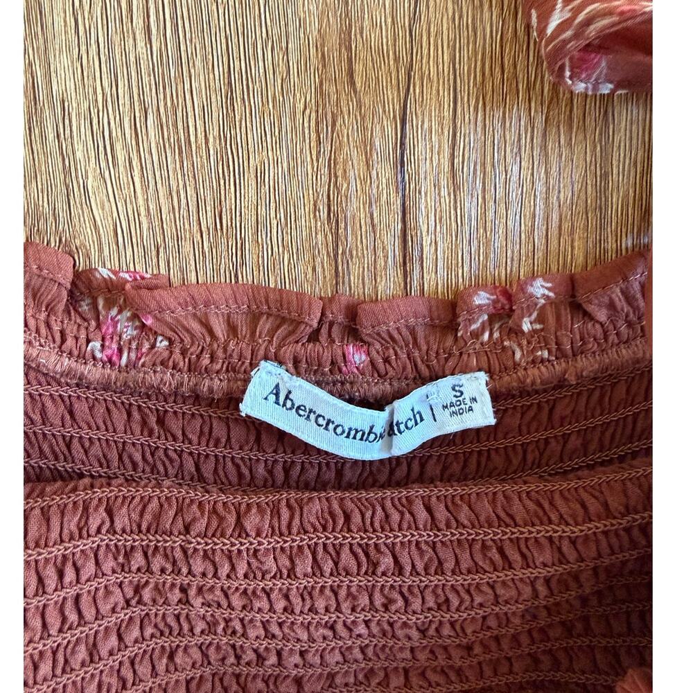 Abercrombie & Fitch Tie-Strap Smocked Midi Dress Brown Floral Size Small - Picture 2 of 6